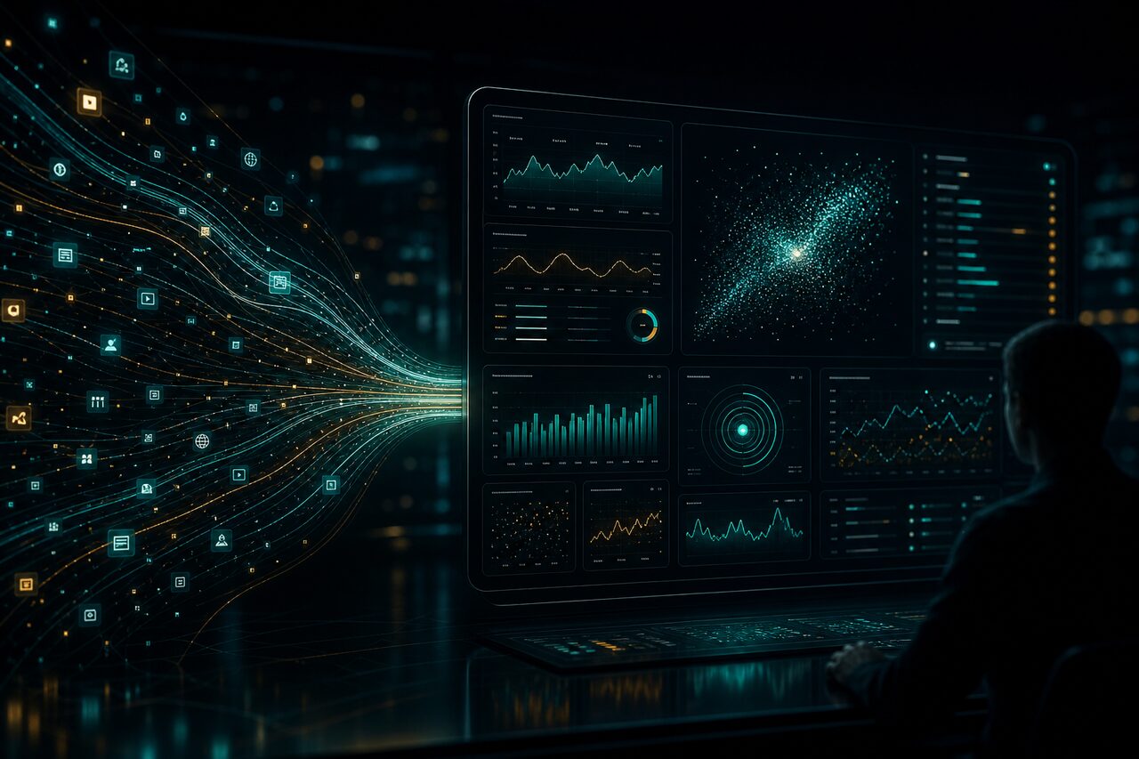 Dashboard illustration representing a real-time AI research agent